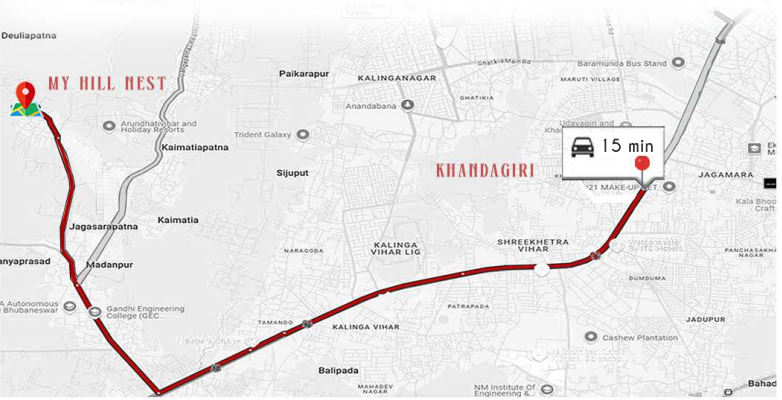 Location map of My Hill Nest Phase I in Madanpur, Bhubaneswar with nearby landmark